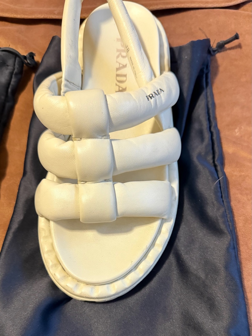 Prada Padded Leather Platform Sandals Cream White Size 38